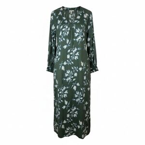 Mirth Women Maxi Caftan Dress L Green Botanical Boho Artisanal Vacation Resort